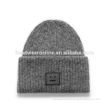 Unisex Knitted Ski Cap Beanie With Smiling Face Leather Patch